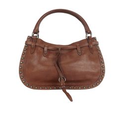 Studded Shoulder Bag, Leather, Brown, 3*